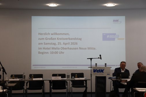 Großer Kreisverbandstag 2026 in Oberhausen Leinwand mit Begrüßungstext zum Großen Kreisverbandstag